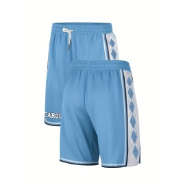 Charlotte Basketball Shorts for Youngsters & Teens - Breathable, Stylish Blue & White Athletic Wear with Pockets, Elastic Waistband, and Diamond Pattern Design, Perfect for Outdoor