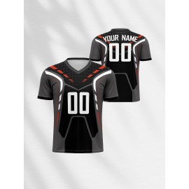 Customizable Youngsters' V-Neck Football Jersey - Personalized Name & Number, Comfortable Polyester Blend, Ideal for Sports & Outdoor Activities, Machine Washable - Black with Red & Gray Accents, Youth Football Accessories