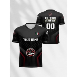 Customizable Youngsters' Soccer Jersey - V-Neck, Personalized Name & Number, Comfort Fit for Sports & Outdoor Play, Black with Red & White Accents, Polyester Fabric, Machine Washable, Youth Sports Apparel | Customizable Soccer Top | Adjustable Fit Jersey