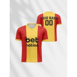Customizable Youngsters' Soccer Jersey - V-Neck, Comfort Fit with Name & Number, Perfect for Sports & Casual Wear, Machine Washable, Football Shirt Tops, Outdoor Running