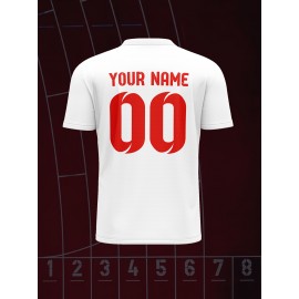 1pc Customizable Soccer Jersey for Kids - Personalized Name & Number, V-Neck, Polyester, Knit Fabric, All-Season Sports & Casual Top for Boys & Girls, Preppy Street Style, Medium Stretch, Regular Fit