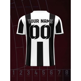 [Customizable Football Jersey] Customizable Breathable Kids' V-Neck Football Jersey | Black & White Stripes with Full-Body Print for Soccer, Sports & Casual Wear | Machine Washable, Spring/Fall, Sports Team Apparel, Comfortable Fit Shirt