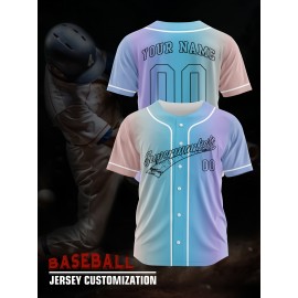 Customizable Youngsters' Baseball Jersey - Personalized Name & Number, Light Purple to White Gradient Design, Breathable Polyester, Perfect for Sports Training, Parties & Casual Wear, Youth Sports Apparel | Outdoor Activity Shirt | Durable Sports Jersey