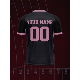 1pc Customizable Soccer Jersey for Kids - Personalized V-Neck Football Shirt with Name & Number, Polyester Knit Fabric, All-Season Sports & Casual Wear, Preppy Street Style, Medium Stretch, for Boys & Girls