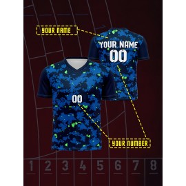 1pc Customizable Soccer Jersey for Kids - V-Neck Football Shirt with Personalized Name & Number, 100% Polyester Knit Fabric, Medium Stretch, Preppy Street Style, All-Season Sports & Casual Top for Boys & Girls