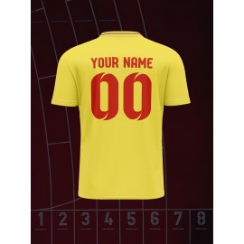 1pc Customizable Soccer Jersey for Kids - Personalized Name & Number, V-Neck, Knit Polyester, All-Season Sports & Casual Top for Boys & Girls, Preppy Street Style, Medium Stretch, Regular Fit