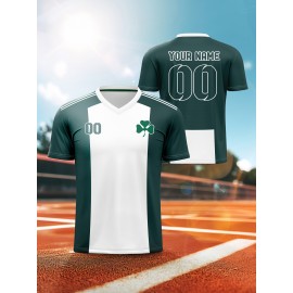 1pc Customizable Kids Soccer Jersey T-Shirt, V-Neck Polyester Knit with Full Print Design, Casual Sports Streetwear for Boys and Girls, Preppy Style for Beach, Parties, and Outdoor Activities - Spring/Summer/Autumn