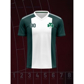 1pc Customizable Kids Soccer Jersey T-Shirt, V-Neck Polyester Knit with Full Print Design, Casual Sports Streetwear for Boys and Girls, Preppy Style for Beach, Parties, and Outdoor Activities - Spring/Summer/Autumn