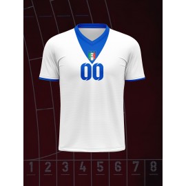 Customizable Kids Soccer Jersey with V-Neck, Polyester Blend, Medium Stretch, All-Over Print, Preppy Sports Casual Street Style, for Boys, Girls, and Youth, for Spring/Summer/Fall, Perfect for Casual, Festive, Athletic, and Party Occasions