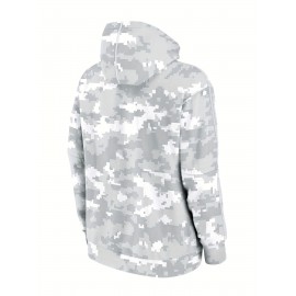 1pc Women'S Arctic Camo Hoodie - Cotton Knit Fabric, Long Sleeve, Hooded, Drawstring, All Over Print, Regular Length, Slight Stretch, Sports Style, Fall/Winter Collection, Casual Party Training Sweatshirt