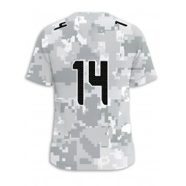 Large Size Women's Arctic Camo Seattle #14 Polyester Football Jersey, Women V-Neck Game Day Sports Shirt With Slight Stretch, Breathable Casual Knit Fabric, Loose Fit Adult, Fans Gift Women, For Casual, Party, Training Wear