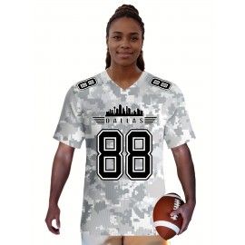 Large Size Women's Arctic Camo Dallas #88 Polyester Football Jersey, Women V-Neck Game Day Sports Shirt With Slight Stretch, Breathable Casual Knit Fabric, Loose Fit Adult, Fans Gift Women, For Casual, Party, And Training Wear