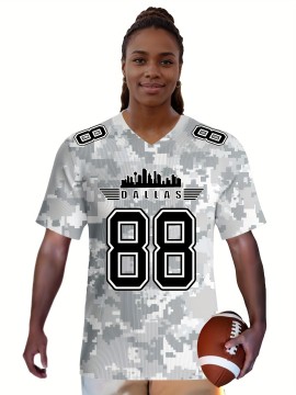 Large Size Women's Arctic Camo Dallas #88 Polyester Football Jersey, Women V-Neck Game Day Sports Shirt With Slight Stretch, Breathable Casual Knit Fabric, Loose Fit Adult, Fans Gift Women, For Casual, Party, And Training Wear