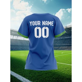 Customizable Plus Size Women'S Soccer Jersey - Personalized Team Name & Number, Breathable Athletic Shirt with 