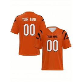 Custom Football Jersey - Personalized Name & Number, Breathable Fabric, V-Neck Design for Team Uniforms & Casual Sports Wear - Brown with White & Orange Accents, Summer Athletic Apparel, Custom Football Jersey, Comfortable Sports Apparel