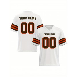Custom Football Jersey - Personalized Name & Number, Breathable Fabric, V-Neck Design for Team Uniforms & Casual Sports Wear - Brown with White & Orange Accents, Summer Athletic Apparel, Custom Football Jersey, Comfortable Sports Apparel