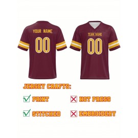 Custom Football Jersey - Personalized Name & Number, Breathable Fabric, V-Neck Design for Team Uniforms & Casual Sports Wear - Brown with White & Orange Accents, Summer Athletic Apparel, Custom Football Jersey, Comfortable Sports Apparel