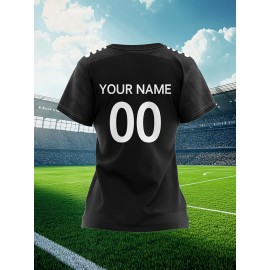 Customizable Women'S Soccer Jersey - Personalized Name & Number, Soft Fabric, Black with White Accents, Perfect for Sports & Team Events, Soccer Accessories
