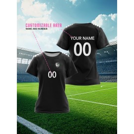 Customizable Women'S Soccer Jersey - Personalized Name & Number, Soft Fabric, Black with White Accents, Perfect for Sports & Team Events, Soccer Accessories