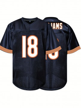 Men's Black # 18 American Football Jacket With Loose Embroidered Sports, Fashionable, Casual, Street Breathable Rugby Top