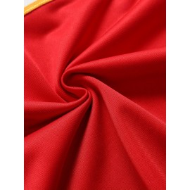 Men's Red #15 Embroidered Rugby Jersey - Loose Fit Breathable V-Neck Top for Sports, Casual & Streetwear | All-Season Machine Washable Athletic Shirt, Outdoor Clothing, Sporty Style, Embroidered Detailing