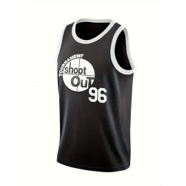 1pc SheLucki Men'S Basketball Jersey - Embroidered #96 Shoot Out Casual Sports Top, Breathable Polyester, Loose Fit, Round Neck, for Outdoor Activities, Running, Exercise, Seasonal Celebrations