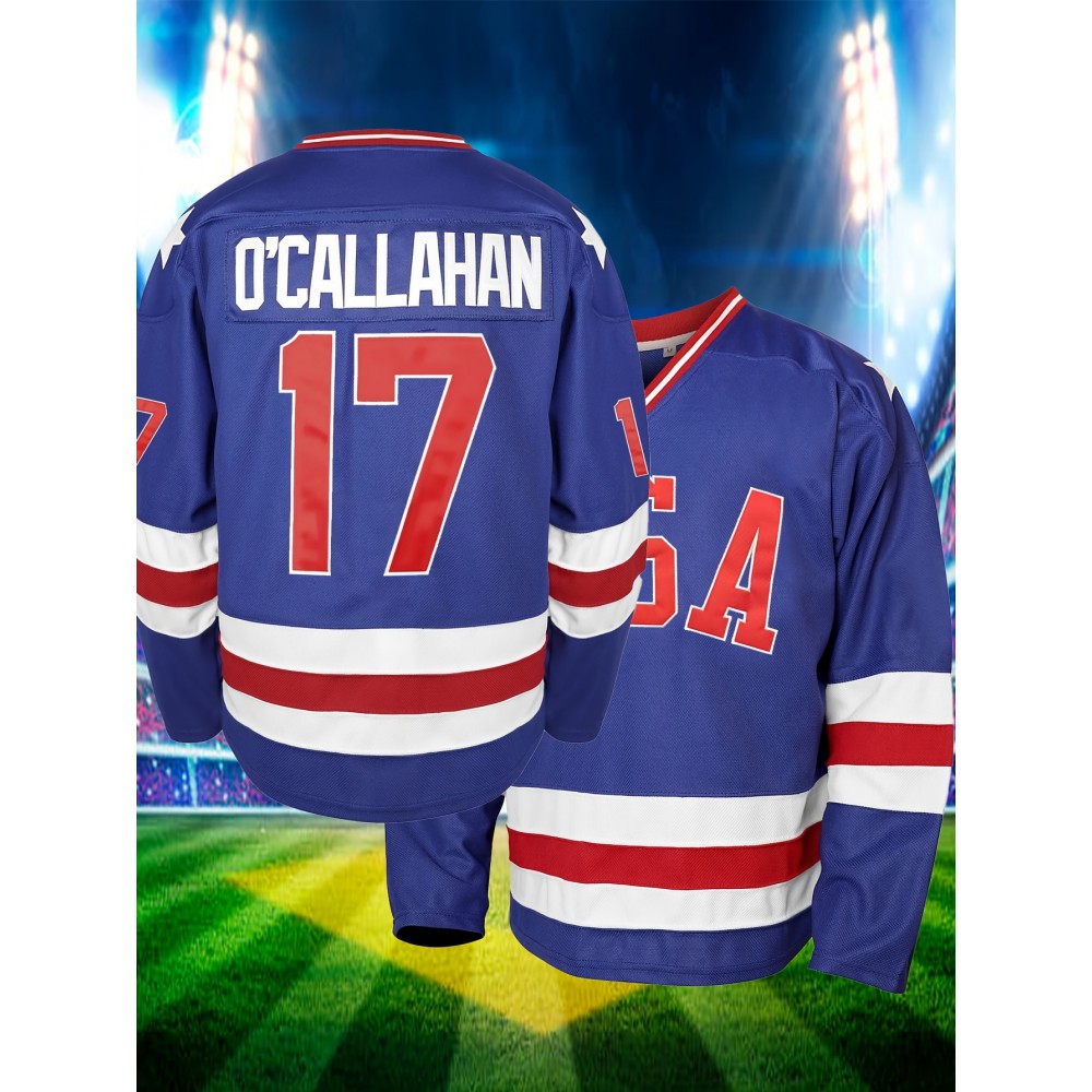 Men'S Blue # 17 Ice Hockey Sweatshirt, Loose Embroidered Long Sleeve, Sporty, Fashionable and Casual, Breathable on the Street