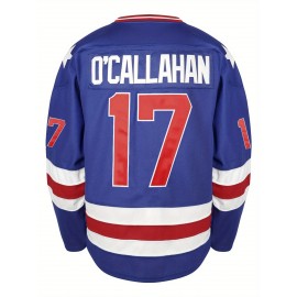 Men'S Blue # 17 Ice Hockey Sweatshirt, Loose Embroidered Long Sleeve, Sporty, Fashionable and Casual, Breathable on the Street