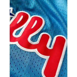 Men's Moon Blue Basketball Shorts, Classic Letter Embroidery Design, Breathable Button Style Short Sleeved Shirt, Suitable For Training And Competition