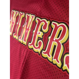 Men's Red # 16 Basketball Shorts, Classic Letter Embroidery Design, Breathable Button Style Short Sleeve Shirt, Suitable For Training And Competition