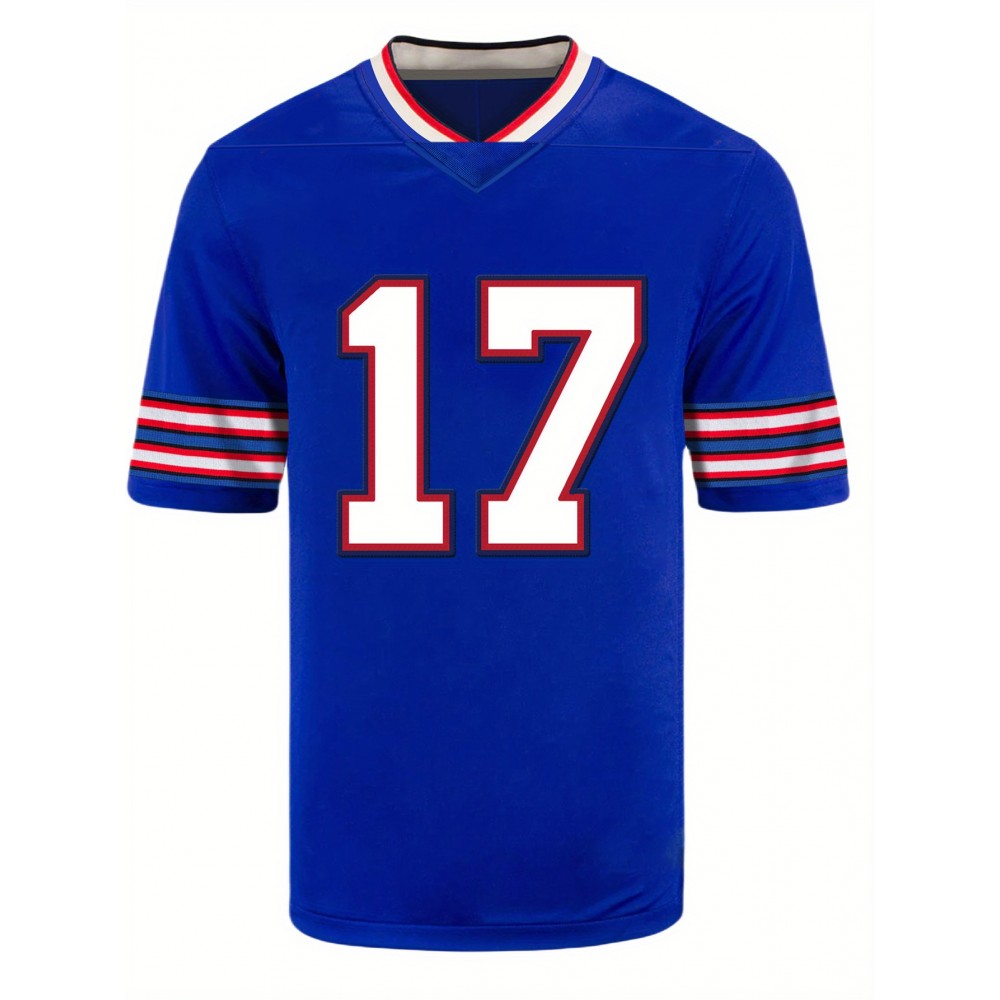 Men'S blue # 17 Rugby Jacket Loose Embroidered Sports, Fashionable, Casual, Street Breathable Rugby Top