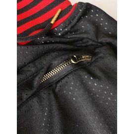 1pc Men'S Basketball Shorts - Breathable Polyester Knit Fabric, Slight Stretch, Loose Fit, Embroidered Alphabet Pattern, Sports Style for Training & Competition, Four Seasons - Black with Red Trim