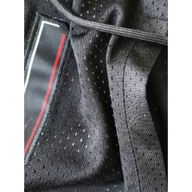 1pc Men'S Basketball Shorts - Breathable Polyester Knit Fabric, Slight Stretch, Loose Fit, Embroidered Alphabet Pattern, Sports Style for Training & Competition, Four Seasons - Black with Red Trim