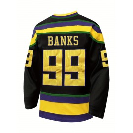 Men's Black #99 Duck Style Ice Hockey Jersey - Embroidered, Breathable Polyester, V-Neck Captain's Sweatshirt with Striped Accents, Casual & Sporty for All Seasons