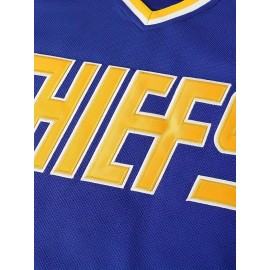 1pc SheLucki Men'S Ice Hockey Jersey - Polyester V-Neck Sweatshirt with Embroidered Lettering, Loose Fit Long Sleeve Top for Sports, Casual, Outdoor Activities - All Seasons