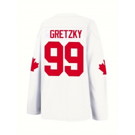 1pc Men'S Ice Hockey Jersey Sweatshirt - Embroidered V-Neck Long Sleeve Top, Loose Fit, Breathable Polyester, Sports & Casual Style for All Seasons, Unisex