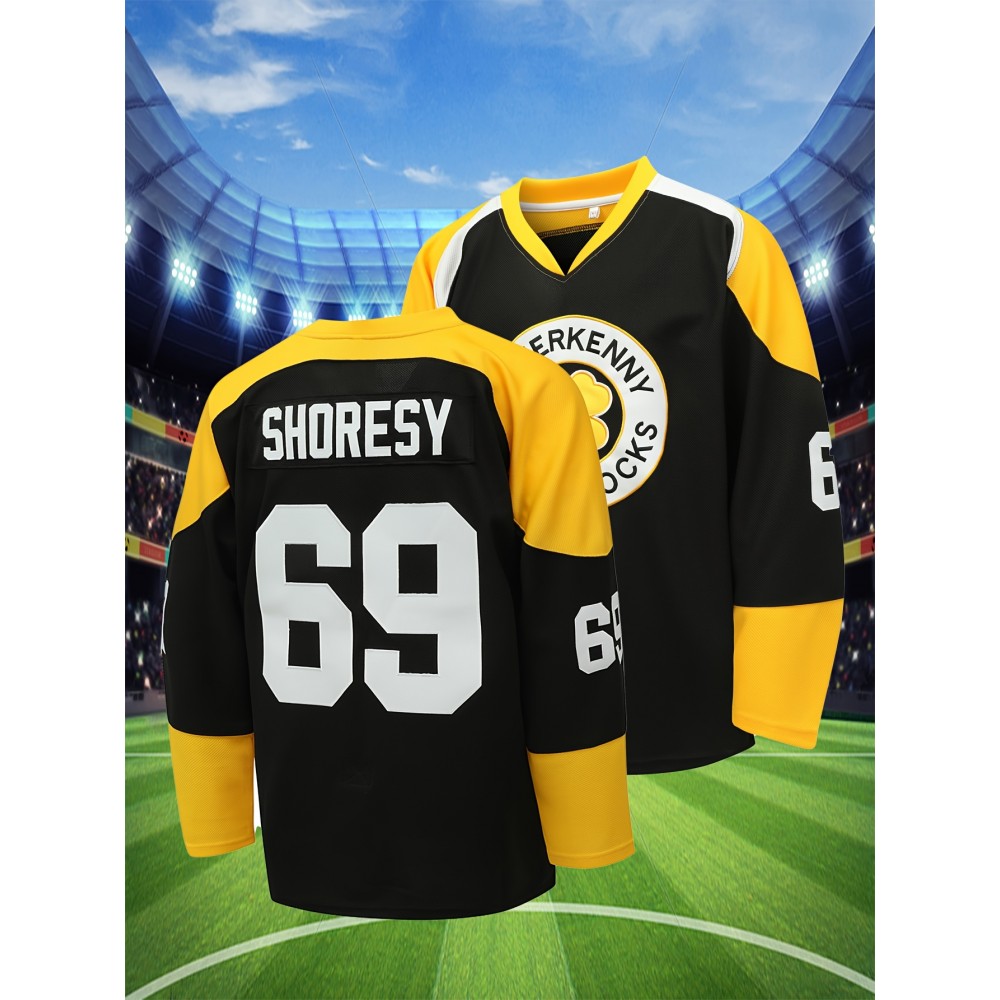 Men's Black # 69 Ice Hockey Sweatshirt, Loose Embroidered Long Sleeves, Sporty, Fashionable And Casual, Breathable On The Street