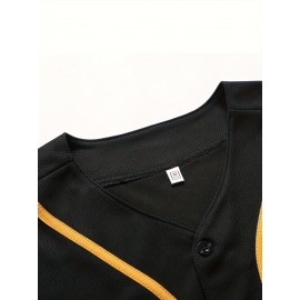 Men's #1 Black Baseball Jersey - Classic Embroidered Letter Design, Breathable Button-Up Short Sleeve Shirt for Training & Competition