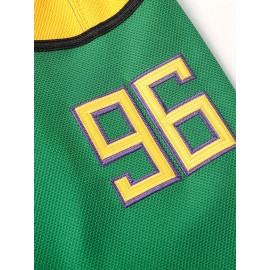 Men's #96 Green Duck Embroidered Ice Hockey Jersey - Casual & Sporty, Breathable Long Sleeve V-Neck Sweatshirt for Outdoor Activities