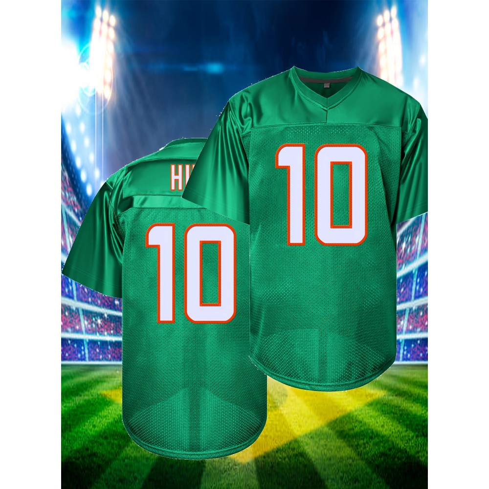 Men'S Polyester V-Neck Sports Jersey with Embroidered #10, Slight Stretch Knit Fabric, Four Seasons Casual Outdoor Athletic Shirt - SheLucki