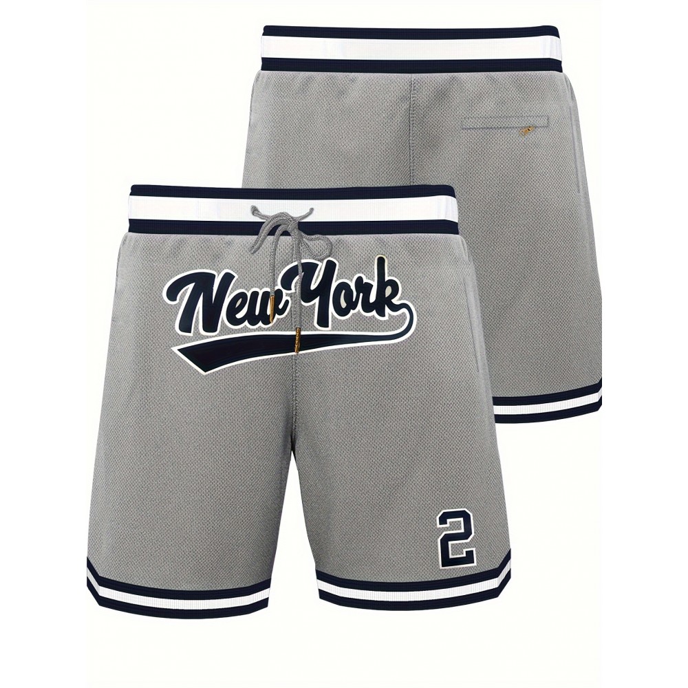 Men's Letter & Number 2 Embroidery Basketball Shorts, Breathable Athletic Drawstring Shorts For Training & Competition