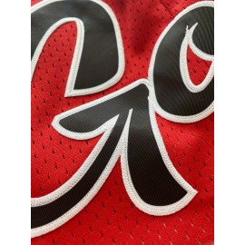 Men's Red # 23 Basketball Shorts, Classic Letter Embroidery Design, Breathable Button Style Short Sleeve Shirt, Suitable For Training And Competition