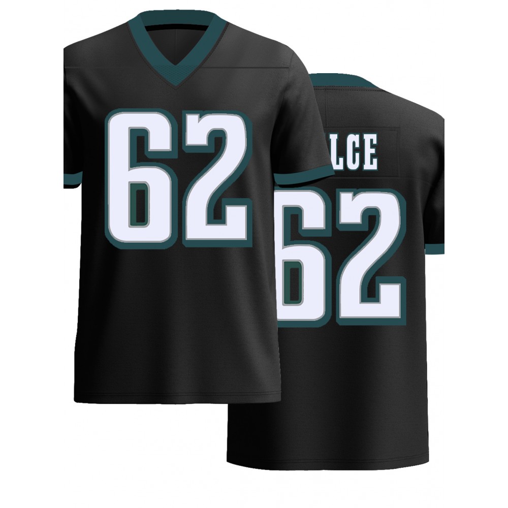 Men's Black #62 Embroidered Rugby Jersey - Loose Fit Breathable V-Neck Sportswear for Casual Streetwear, Outdoor Sports & All-Season Wear | Machine Washable, Sporty Look, Comfortable Fit