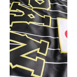 Men'S Black Striped # 16 Baseball Shirt, Classic Letter Embroidery Design, Button style Short Sleeve Breathable Shirt, Training and Competition Category: Men'S Baseball Shirt