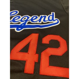Men's Black #42 Baseball Jersey - Classic Lettering & Number 42 Design, Breathable Button-Up V-Neck Short Sleeve Shirt, Loose Fit for Training, Competition, Casual Wear & Outdoor Activities (All-Season Comfort), Comfortable Athletic Wear