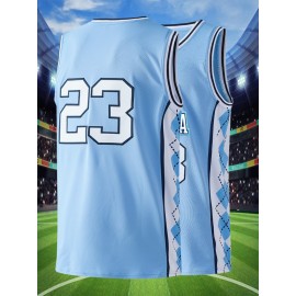 Men'S Diamond Checkered Blue # 23 Basketball Shirt, Casual, Fashionable, Breathable, High-Quality Embroidered Street Basketball Pullover for Sports