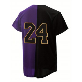 Men's #8-24 Baseball Jersey - Classic Design, Breathable V-Neck Short Sleeve Shirt for Training & Competition, Black & Purple Two-Tone Style, Competition Apparel | Vneck Sports Shirt | Quality Sports Garment