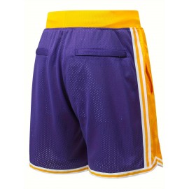 Men's Purple # 8-24 Basketball Shorts, Classic Letter Embroidery Design, Breathable Button Style Short Sleeve Shirt, Suitable For Training And Competition