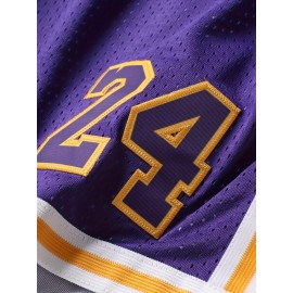 Men's Purple # 8-24 Basketball Shorts, Classic Letter Embroidery Design, Breathable Button Style Short Sleeve Shirt, Suitable For Training And Competition