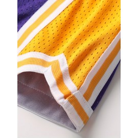 Men's Purple # 8-24 Basketball Shorts, Classic Letter Embroidery Design, Breathable Button Style Short Sleeve Shirt, Suitable For Training And Competition